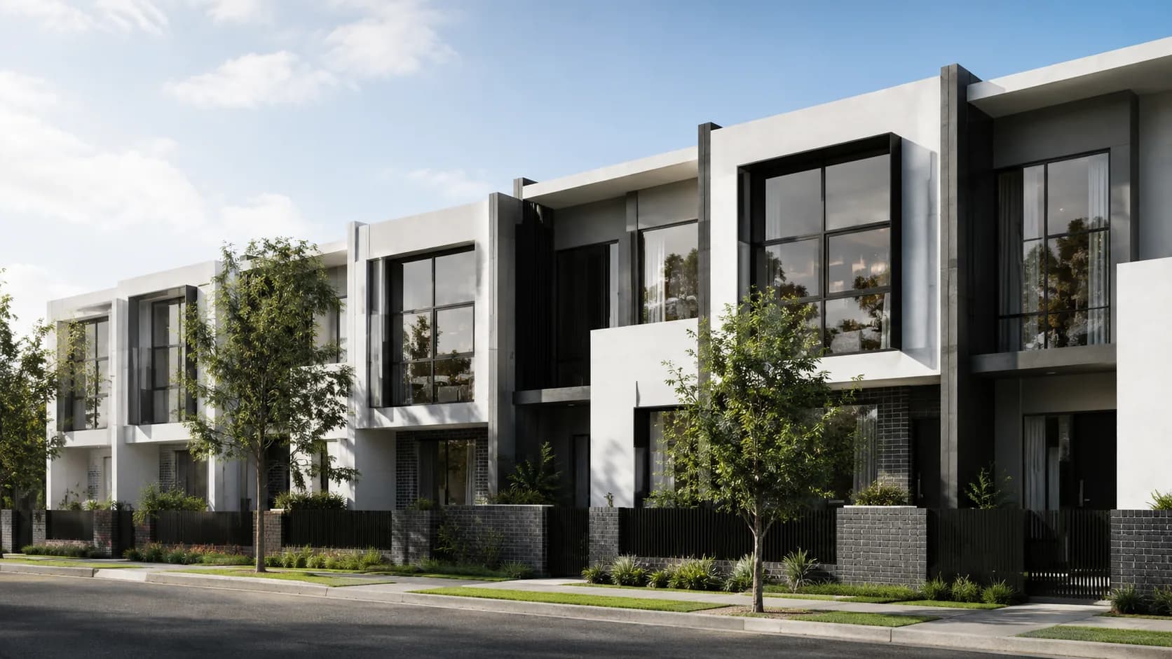 Concept image of a contemporary Victorian townhouse development with aluminium windows and doors