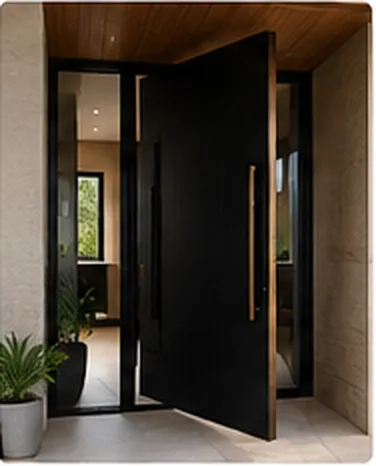 Oversized aluminium pivot entry door in a premium architectural home